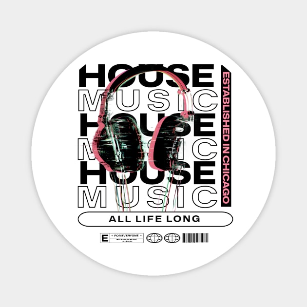 HOUSE MUSIC  - Grainy Headphone Text Overlap (Black) Magnet by DISCOTHREADZ 